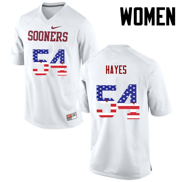 Women Oklahoma Sooners #54 Marquis Hayes College Football USA Flag Fashion Jerseys-White - Click Image to Close